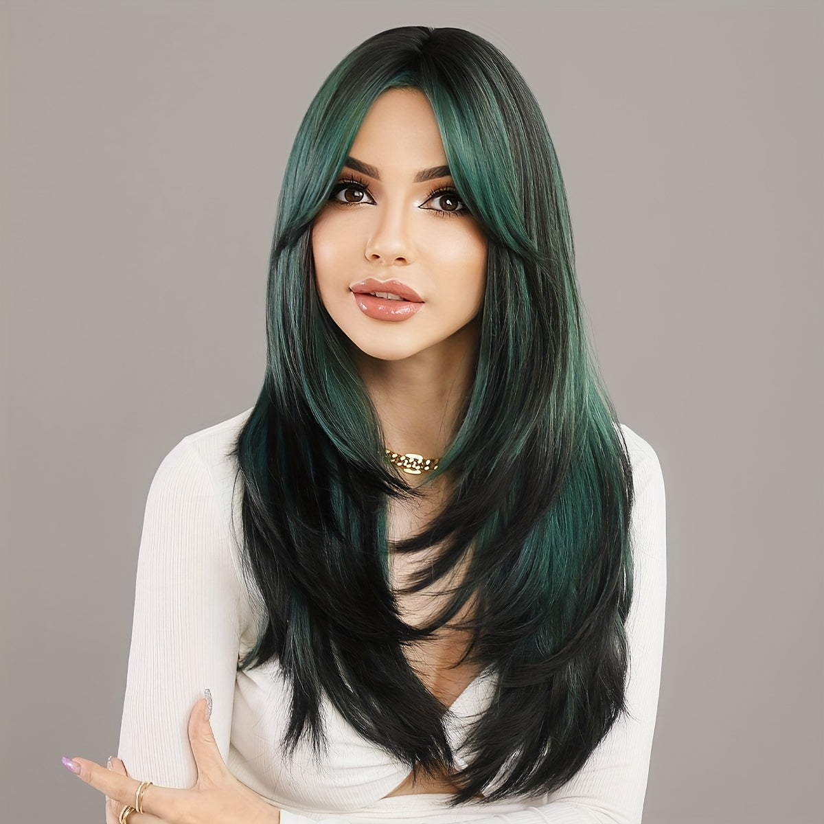 Long Wavy Dark Green Wig For Women Daily Use Natural Synthetic Miidle Part Wigs Layered Heat Resistant Music Festival